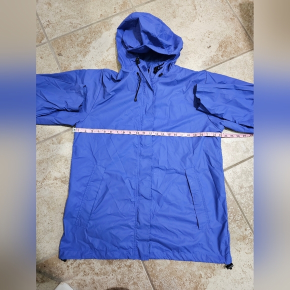 Land's End Rain Slicker Jacket Women Large Hooded Blue Preppy Utility Nautical - Picture 6 of 7
